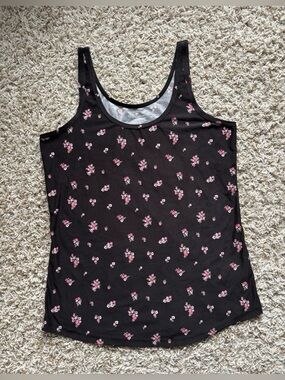 No Boundaries Black Tank Top with Pink Floral Print Size XL